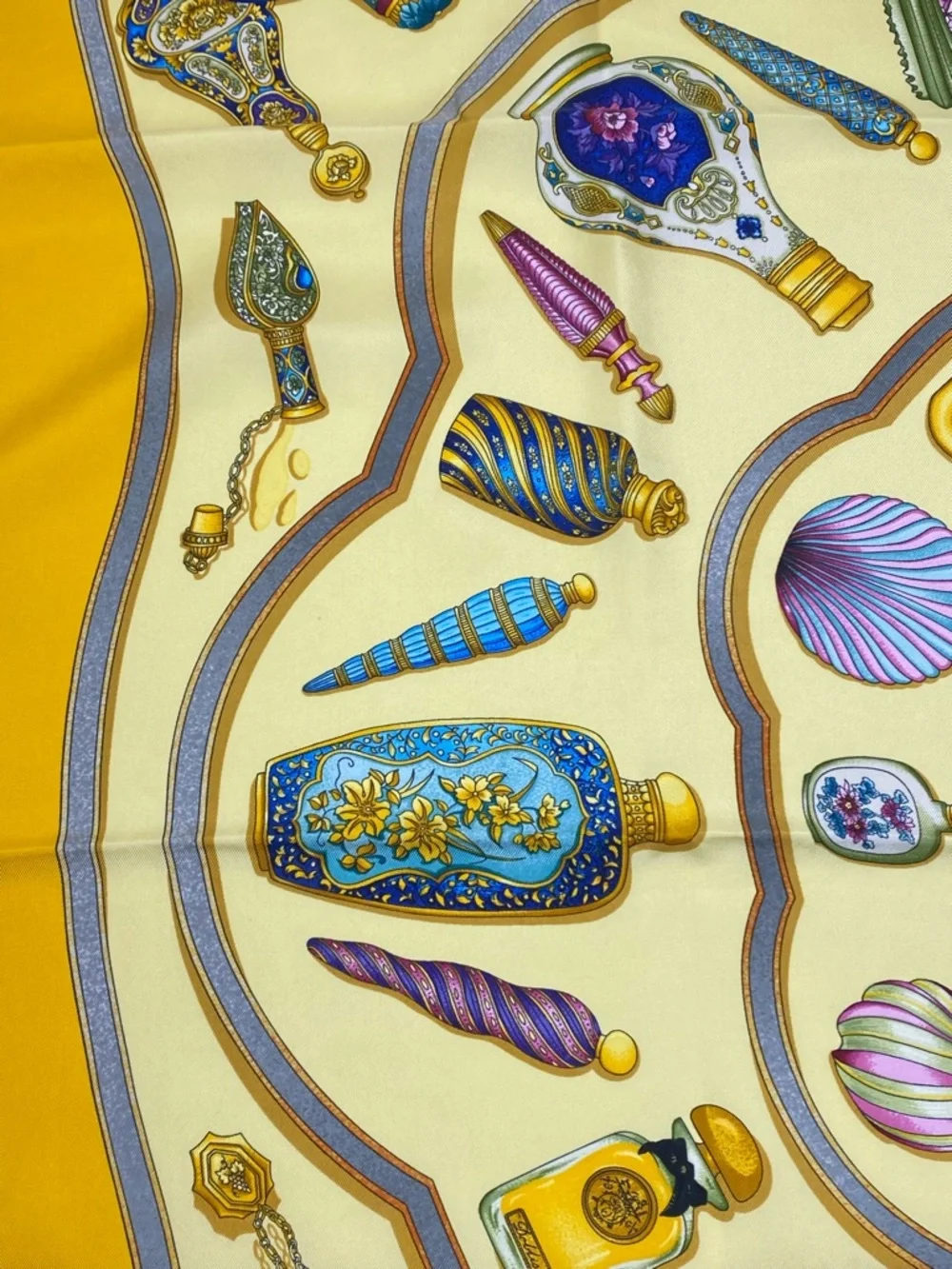 Hermes Vintage Silk Scarf Carre 90 Flacons Catherine Baschet Yellow - Picture 10 of 16